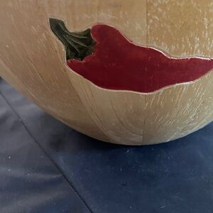 Clay art Wooden Bowl with Red Chili Pepper Design